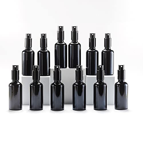 Yizhao 50ml Schwarz Ultraviolett Glas-Sprühflasche, Leere Feine Sprühflaschen mit Metallkappe für Reinigung, Aromatherapie, Diffusor für ätherische Öle, Massage, Haare, Haustiere-12Pcs