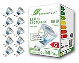 10x greenandco® CRI 90+ LED Spot ersetzt 30W GU10 35mm Strahler, 3W 220lm 3000K warmweiß 50° 230V flimmerfrei nicht dimmbar 2 Jahre Garantie