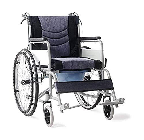Rollstuhl für ältere Menschen mit Behinderungen Leichter zusammenklappbarer Rollstuhl mit Eigenantrieb Transportstuhl aus Stahlrohr mit Töpfchen und abnehmbarem Kissen für Unabhängigkeit ode