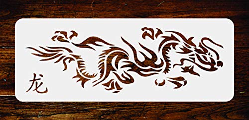 Japanischer Drache Schablone - 49,5 x 16,5 cm - Wiederverwendbare asiatische orientalische chinesische Wandschablone Vorlage