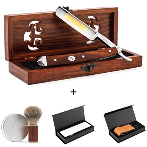 A.P. Donovan - Rasiermesser Set | Geschenkset | individuell kombinierbar für die perfekte Rasur - Exzellentes Mahagoni Rasiermesser, Streichriemen + Mahagoni Pinsel & Seife + Schleifstein