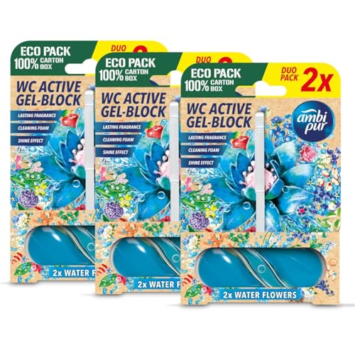 Ambi Pur WC Active Gel-Block 2x45g Water Flowers - WC Duft (3er Pack)