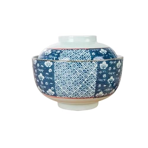 6,5 Zoll runde Terrine, japanische Unterglasur, Retro-Keramik-Suppennudel-Dampfschüssel mit Deckel, Eintopf, Haushalt, Instant-Ramen (Color : Type 06, Size : 6.5 inch)