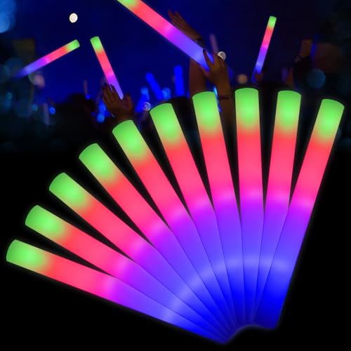 lifBetter 32 Stück LED-Schaumstoff-Leuchtstäbe, Schaumstoff-Leuchtstäbe, 3 Multi-Modi-Farb-LED-Stroboskoplättchen für Geburtstagsparty, Rave, Spielgruppe, Hochzeit