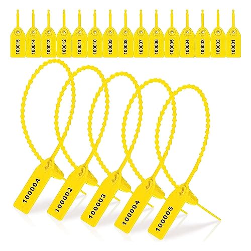 ZONTTR 1000 Stück Kunststoff-Manipulationssiegel, Feuerlöscher-Tags, Sicherheitsetiketten, Siegel, Nummerierte Sicherheitsetiketten für Kabelbinder (Gelb)