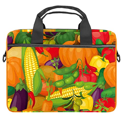 Colorful Vegetables Pumpkin Corn Pea Eggplant Laptop Shoulder Messenger Bag Crossbody Briefcase Messenger Sleeve for 13 13.3 14.5 Inch Laptop Tablet Protect Tote Bag Case, mehrfarbig, 11x14.5x1.2in /28x36.8x3 cm