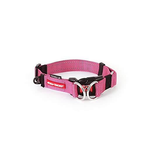 EzyDog Hundehalsband Nylon - Double Up - Hunde Halsband Stoff für Kleine, Mittelgroße und Große Hund, Reflektierend, Gepolstert, Verstellbar (L, Rosa)