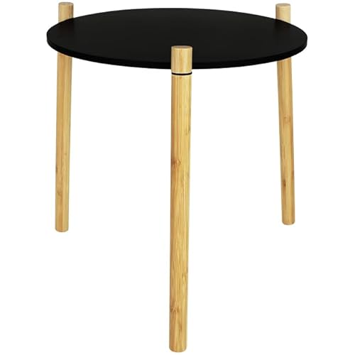 Centi Beistelltisch mit Bambusfüssen schwarz mit Größenwahl Tisch rund Holz Wohnzimmertisch Nachtisch Couchtisch (Ø 40cm)