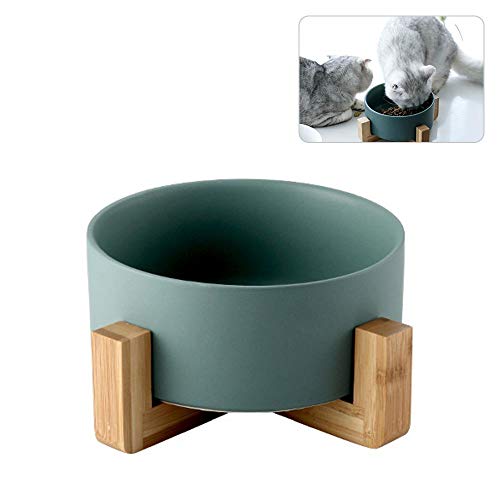Volwco Keramik & Bambus erhöhten Diner Pet Bowl - Proof Dog Cat Bowl Halter für Hunde und Katzen (gelb/rosa/grün/weiß/grau)