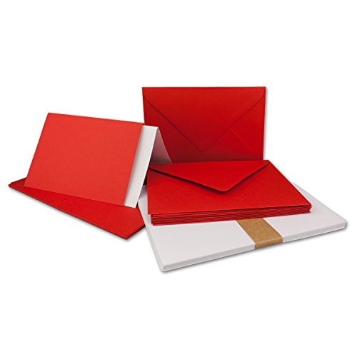 100x Faltkarten Set DIN A6 mit Brief-Umschlägen in leuchtendes Rot - inklusive Einleger - 14,8 x 10,5 cm - Premium Qualität - FarbenFroh®