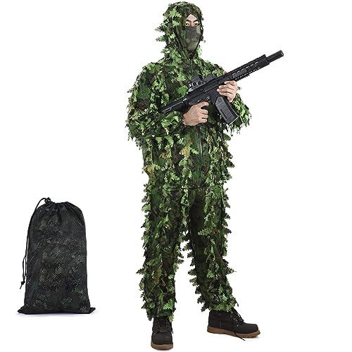 Kinder Tarnanzug, Jungle Regenponcho Ghillie Suit Camouflagemit Tarnkleidung Geeignet zum Verstecken von Spielen, Outdoor, Jagen (Armeegrün, M)