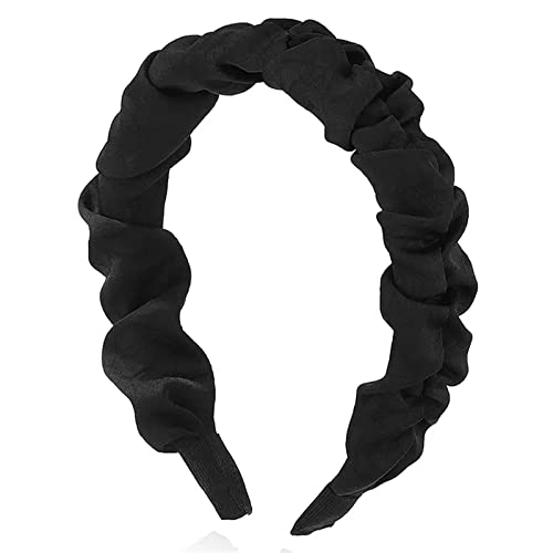 Stirnbänder für Frauen Elegantes gekräuseltes Stirnband Haarband Tägliche Haarreifen (Farbe: Noir, Größe: 11,5 x 3,5 cm)