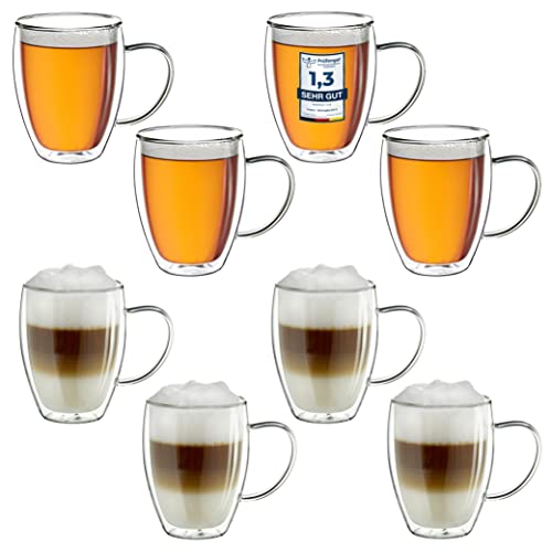 Creano Thermogläser doppelwandig 250ml „DG-HH“, 8er Set, große doppelwandige Gläser aus Borosilikatglas, Kaffeegläser, Teegläser, Latte Macchiato Gläser