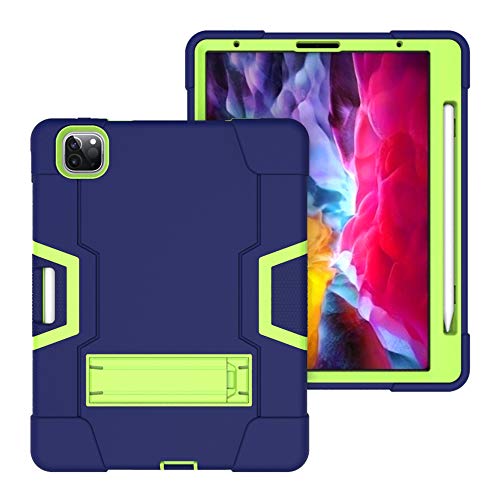 Bspring Neu iPad Pro 12,9 2020 Hülle, Schutzhülle Ganzkörper Cover Robust Case mit Ständer für Apple iPad Pro 12,9 Zoll 2020/2018, Marine + Olivin