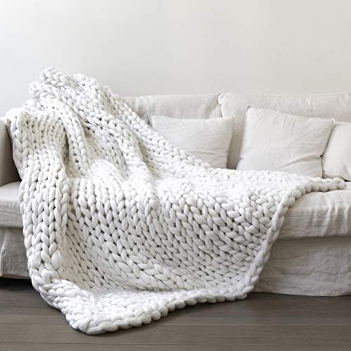 Wopohy Knit Throw Blanket, Cozy Chunky Knitted Blanket, Handmade Yarn Soft Thick Chunky Knitted Blanket Bed Throw Pet Bed Chair Sofa Blanket für Schlafzimmer Dekor Geschenk