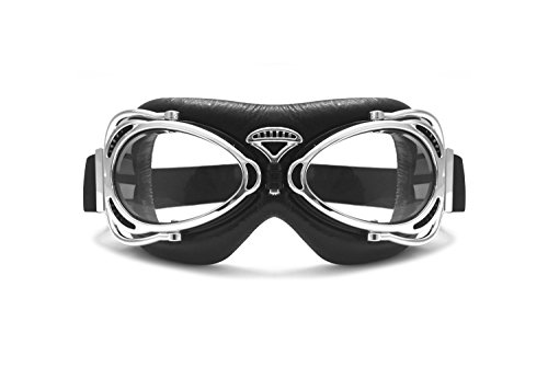 BERTONI Motorradbrille Fliegerbrille Compact Design Größe für Schmale Normale und Große Gesichter - Motorradbrille für Motorradhelm (Chrom)