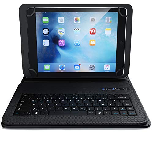 CSL - Bluetooth Tastatur mit Schutzhülle für 9-12 Zoll Tablets - magnetische Befestigung - Lightweight Design - Multimedia Funktionstasten - QWERTZ Layout