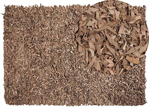 Beliani Gemütlicher Teppich Shaggy Echtleder 140x200 cm beige Mut