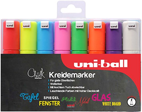 Uni-Ball 186408 - Chalk Marker PWE-8K, Keilspitze, 8er Set, 8 mm