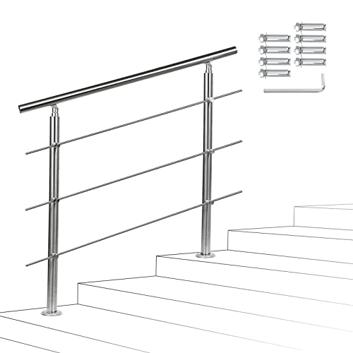 Sonnewelt Edelstahl-Handlauf Geländer für Treppen Brüstung Balkon Ø 42mm,mit 3 Querstreben (160cm, 3 Querstreben)