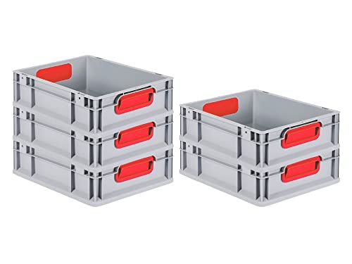 SparSet 5x Eurobox NextGen Color | HxBxT 12x30x40cm | 11 Liter | Griffe rot geschlossen | Glatter Boden | Eurobehälter, Transportbox, Transportbehälter, Stapelbehälter