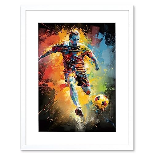 Footballer About to Kick the Ball Vibrant Portrait Artwork Framed Wall Art Print 12X16 Inch