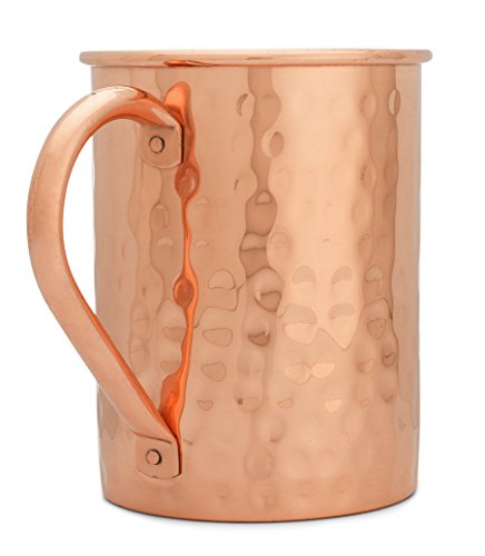 Premium Handcrafted Copper Mug (16 oz. Hammered) 100% Pure Copper Enhances Flavors, Sturdy Riveted Handle, No Inner Liner, Bonus Drink Recipes Ebook by CopperMules