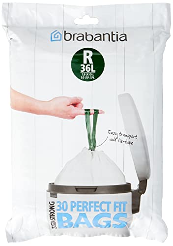 Brabantia R Spenderpackung PerfectFit Müllbeutel Code R, 36 L, 30 Stück, Plastik, Weiß, 36 Liter