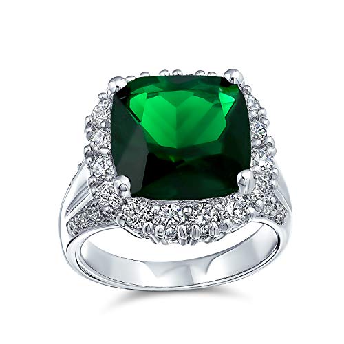 Bling Jewelry 7Ct Zirkonia Grün Simuliert Smaragd Geschnitten Mode Cz Kissen Geschnitten Statement Ring Für Frauen Silber Vergoldet Messing