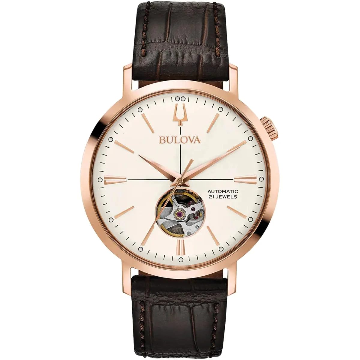 Bulova Herren Analog Automatik Uhr mit Leder Armband 97A136