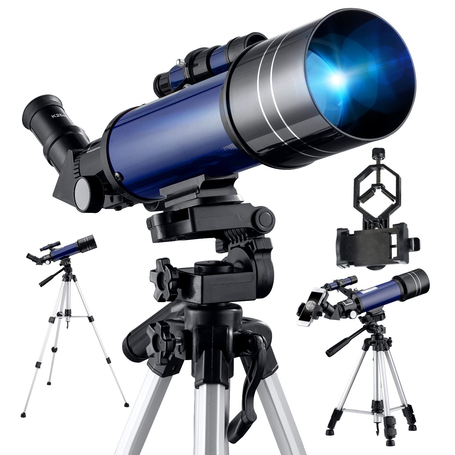 F400-70MM Astronomisches Teleskop mit Stativ, AZ-Halterung FMC Optisches Refraktor-Glas-Teleskopen Fernrohr für Kinder Ewachsene Anfänger Tragbares