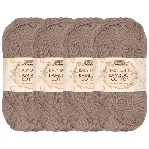 JubileeYarn Baby Soft Bamboo Cotton Yarn - 50g/Strang - Coffee Lover - 4 Knäuel