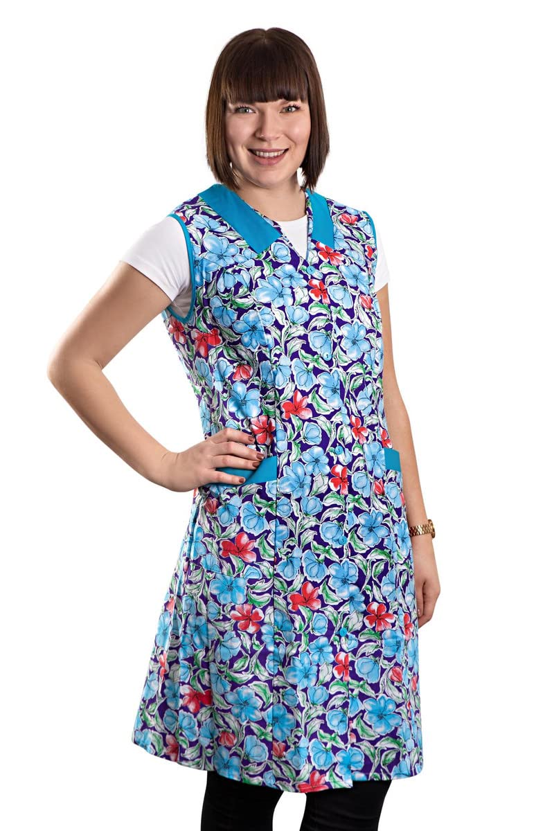 Damenkittel Kittel Schürze Hauskleid ohne Arm Baumwolle bunt, Farbe:Dessin 1, Größe:64