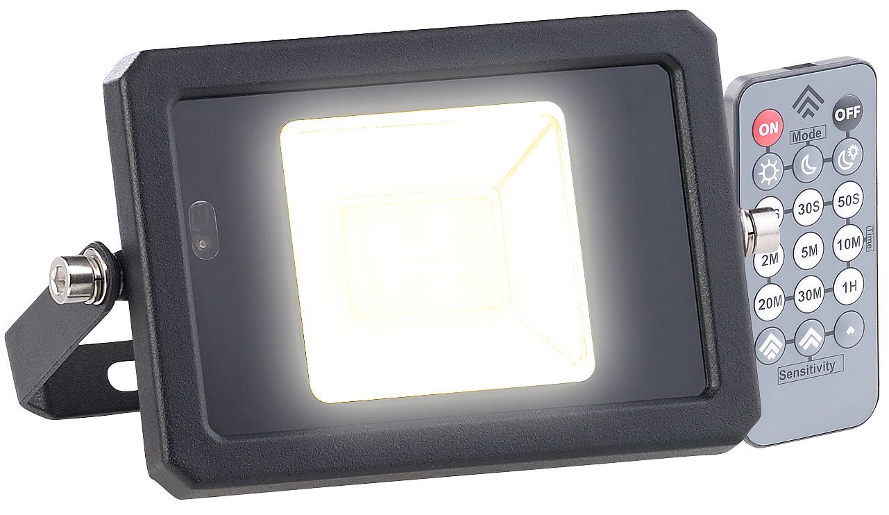 Luminea LED Scheinwerfer: Wetterfester LED-Fluter, Radar-Bewegungssensor, Fernbedienung, 10 W (Außenstrahler mit Fernbedienung, Strahler mit Fernbedienung, Außenleuchte Bewegungsmelder)