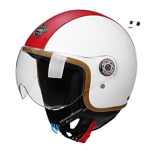 Motorradhelm Open Face Half Face Bluetooth Helm Vintage Motorradhelm Leichter Motorradhelm Street Motocross Racing Helm Damen Herren A-1,L (58-59cm)