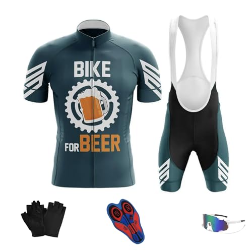 2024 neu Radtrikot Set Herren Kurzarm mit Atmungsaktiv Schnell Trocknend Radtrikot＋Fahrradtrikot Trägerhose mit Sitzpolster 9D，für MTB Rennrad Fahrrad Jersey (TYP-3,L)