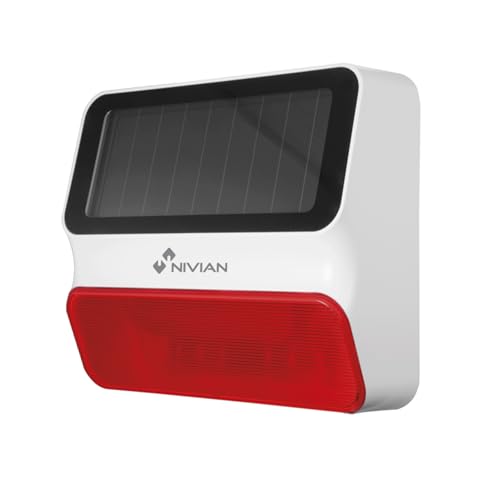 Nivian Drahtlose Sirene mit Solarenergie, kompatibel mit Nivian-Alarm, geeignet für den Außenbereich, Licht- und Schallwarnung, 100 dB, inklusive Backup-Akku, einfache Installation ohne Kabel