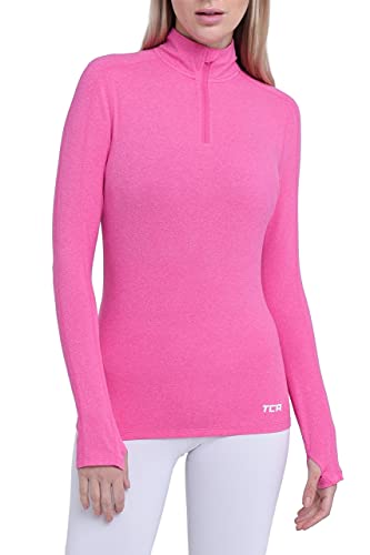 TCA Fusion Quickdry Damen Laufshirt mit Kragen & halbem Reißverschluss - Langarm - Liquid Pink Heather (Rosa), S
