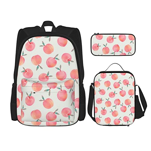 Lawenp Pink Pfirsich Muster Schultasche Set aus DREI Cross Lunch Bag Pencil Bag Set Schultasche für Jungen und Mädchen