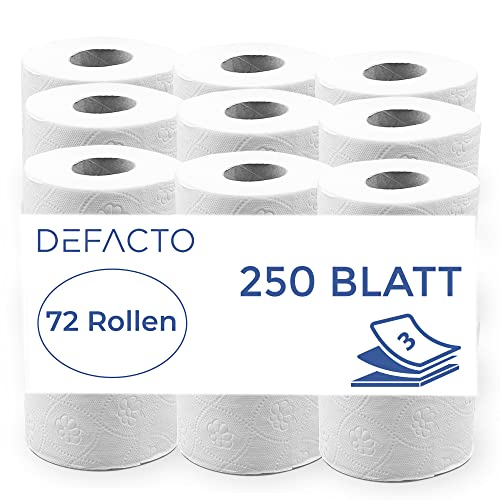 Defacto Toilettenpapier Klopapier WC-Papier 3-Lagig Zellstoff Weiß Weich FSC® Lizenz (144)
