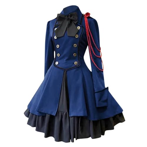 FRESQA Mittelalter Renaissance Süßes Lolita Kleid Vintage Bowknot Hohe Taille Viktorianisches Kleid Kawaii Mädchen Gothic Loli Cosplay Kostüm