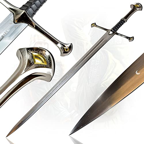 Anduril Schwert, Handgeschmiedet, HDR Andruil Schwert – Aragorn Schwert handgeschmiedeter 1050 Kohlenstoffstahl, scharfe Klinge, 118cm Gesamtlänge, LOTR Schwert für Aragorn Kostüm