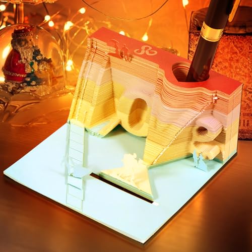 3D-Schreibtischnotizpolster 194 Seiten kreativer Memo-Pad mit Stifthalter Tränenabbruch 3D Art Note Pad DIY 3D Memo Pad Papier schnitzt Kunst Dekoration Geschenk für Home Office Desktop(LIEBE)