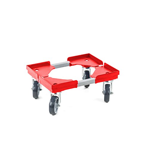 aidB Transportroller Variabel nicht unterteilt für Euroboxen mit 4 Kunststofflenkrollen, Rot, 400x300 mm, variabler Rollwagen zum Transport von Kisten, Praktischer Kistenroller