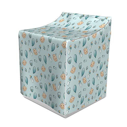 ABAKUHAUS Baby Waschmaschienen und Trockner, Infant Kopf mit Ballonen Schnuller und Milchflaschen Neugeborene Inspired, Bezug Dekorativ aus Stoff, 70x75x100 cm, Baby Blue Turquoise Tan