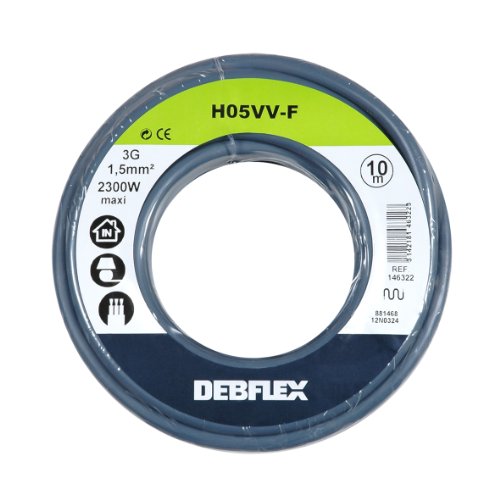 Debflex 146322 Spule, Kunststoffmantelleitung HO5VV-F 3G1,5, 10 m, grau