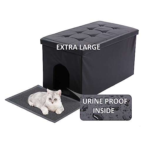 MEEXPAWS Katzentoilette Gehäuse Möbel versteckt,Katzenwaschraum Bank Aufbewahrungsschrank | Großer Raum | Hundenachweis | Leicht zu reinigen | Einfache Montage | Geruchskontrolle | Katzenstreu Matte