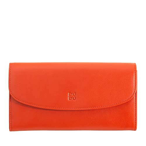 DUDU Große Damengeldbörse aus farbigem Leder, Kontinentale Brieftasche, Kreditkartenfächer, Münzgeldbörse mit Reißverschluss Orange