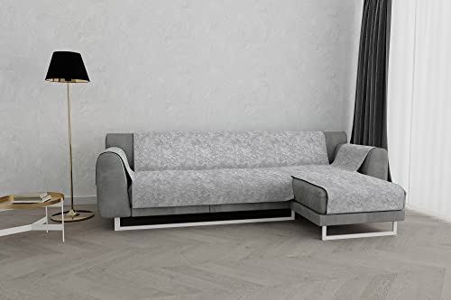 Italian Bed Linen "Glamour" rutschfest Sofa Abdeckung mit Chaise-Longue Rechts, Hell grau, 190cm