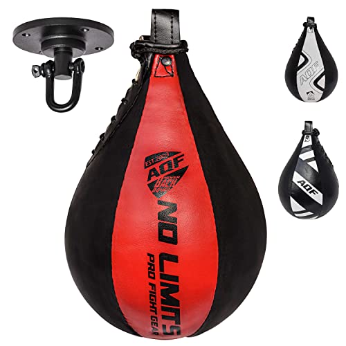 AQF Leder Speed Ball & Swivel Boxing Boxsack MMA Speed Bag Trainingsset (Schwarz Rot)